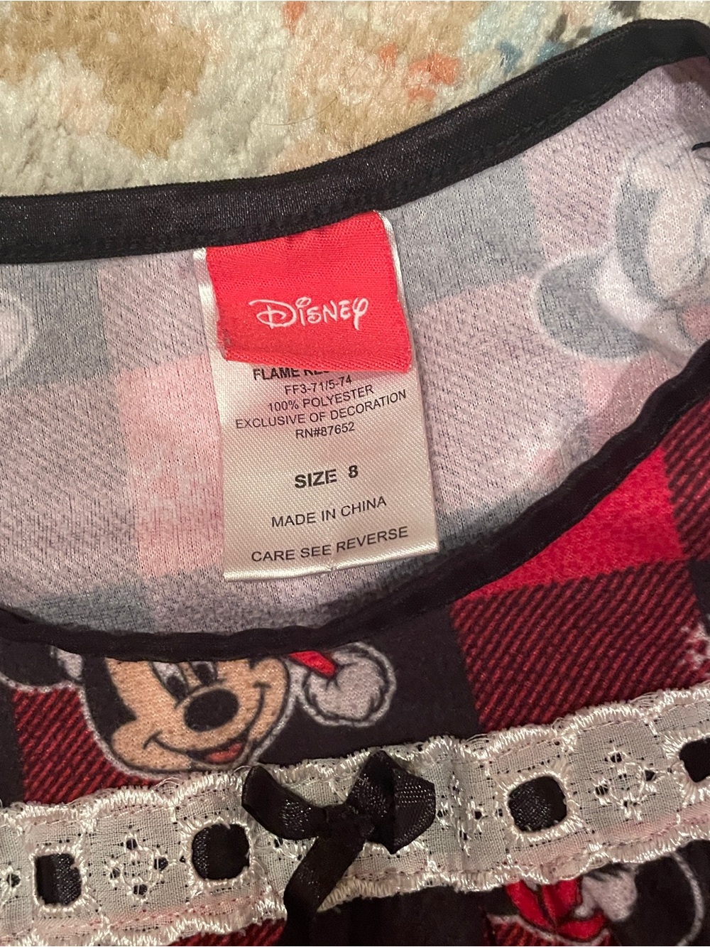 Disney Girls Red Buffalo Plaid Minnie Mouse Nightgown 8 - Picture 2 of 2